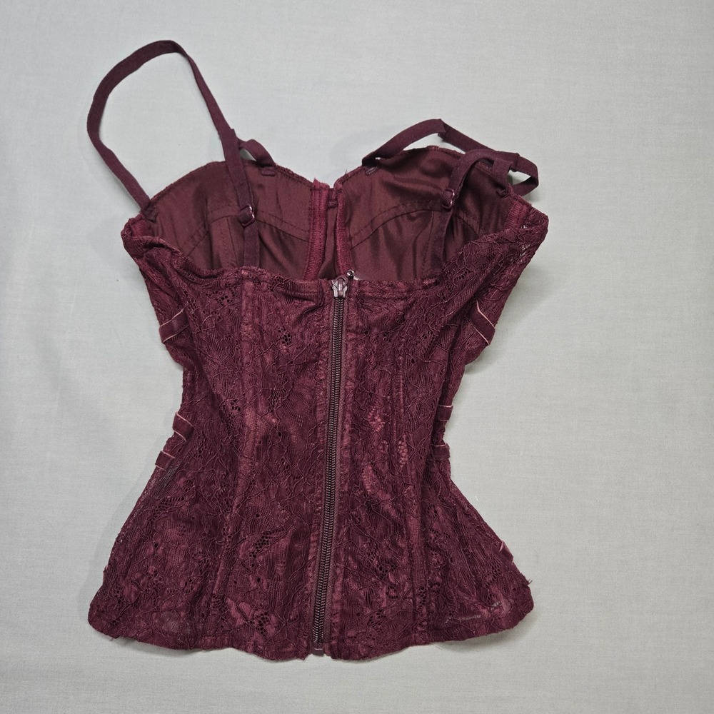 Y2K Charlotte Russe Corset Top XS Burgundy Lace Bustier Vamp Goth Grunge - Picture 2 of 6